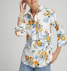 Neu ohne Etikett Chico’s bügelfreies Stretch-Tropenhemd Damen 6 3/4-Ärmel französische Manschette - Bild 1 von 9