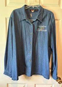 Women’s Denim Shirt Jacket XXL Graphic Sports Long Sleeve for Counselor - Picture 1 of 7