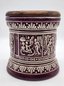 MARZI & REMY MID-20TH C VTG GERMAN FGRTV PRCLN PIPE TOBACCO HUMIDOR/WD LID-RED - Picture 1 of 13