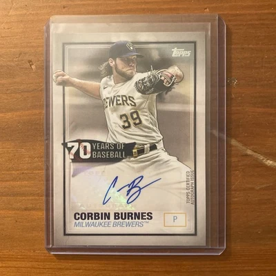 Corbin Burnes Auto 2021 Topps Series 1 70 Years Of BB 2021 Cy Young Award Winner - Image 1 of 4