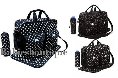 Black Multi Function 3PCs Baby Nappy Diaper Changing Bags Set Mat 3 Designs NEW • 18.20£