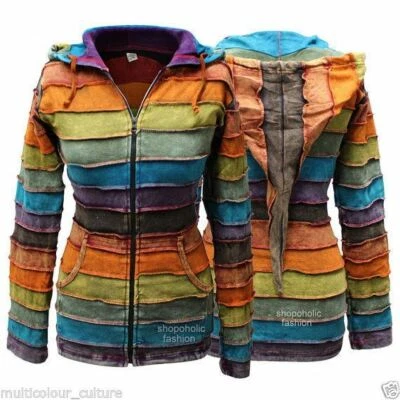 Women Stonewashed Rainbow Stripe Rib Hoodie Jacket - Image 1 of 3