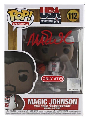 Lakers Magic Johnson Signed USA #112 Funko Pop Vinyl Figure w/ Red Sig BAS Wit - Image 1 of 4