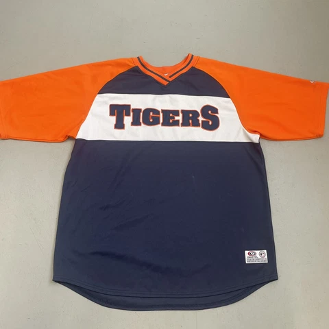 Detroit Tigers Baseball Jersey Mens Large Blue Button Up MLB True Fan Cover