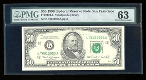 DBR 1990 $50 FRN San Francisco Fr. 2124-L PMG 63 Serial L76012953A - Picture 1 of 2