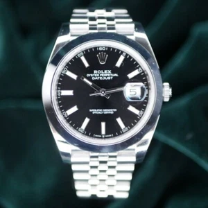 Rolex 41mm Black Dial Smooth Bezel Jubilee Bracelet Datejust 126300 FULL SET - Picture 1 of 14