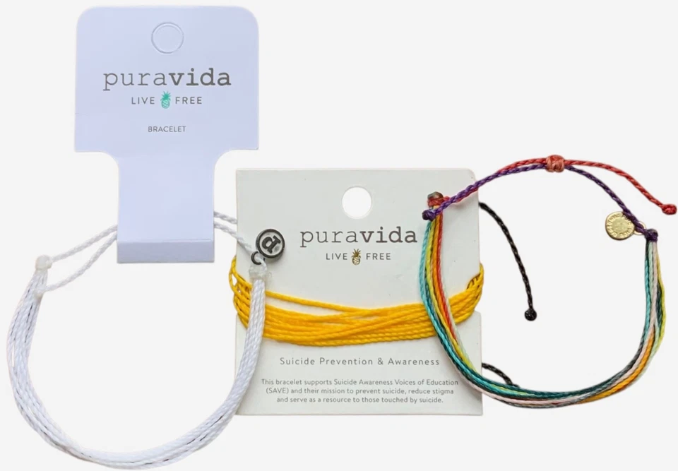 3 Pulseras Ajustables Pera Vida Cordón Amarillo Blanco Multi Verano Playa Fiesta Foto 1 de 1