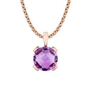 10k Rose Gold Genuine Round Amethyst Pendant Necklace - Picture 1 of 5