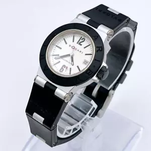 BVLGARI Aluminum AL29TA Black rubber belt White Quartz Wrist Lady's Watch - Picture 1 of 15