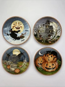SAKURA Haunted Hollow Set of 4 Plates Halloween Stoneware 8" Salad Dessert VTG - Picture 1 of 11