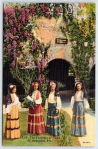 FOUNTAIN OF YOUTH VINTAGE CURT TEICH LINEN POSTCARD 1940's ERA 4 WOMEN - Picture 1 of 2