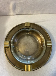 2pc Vintage Brass w/Glass Inner Tray Ashtray w/4 Rests MCM India Man Core Cigars - Picture 1 of 9
