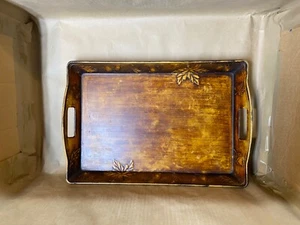 Bandeja para servir vintage marrón melamina/resina patrón cosecha/hojas y bellotas - Imagen 1 de 9