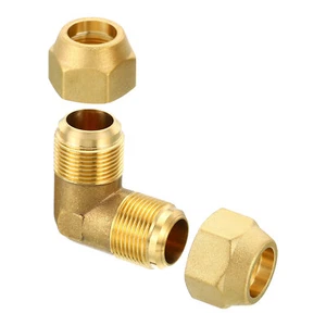 3/4" x 3/4" Brass Fitting, Flare 90 Degree Elbow Tube Fitting with Nut - Photo 1/5