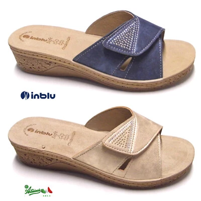 INBLU solettaPELLE SOFT donna ciabatte pantofole comode strappo strass PV 03