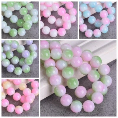 10pcs Round 10mm Rainbow Colors Opaque Glass Loose Beads For Jewelry Making DIY - Image 1 of 3