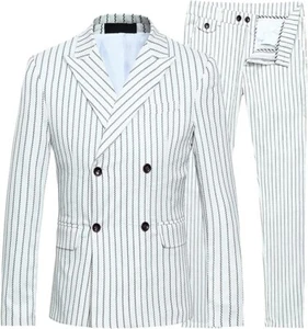 Cloudstyle Mens 3 Piece Suits Pinstripe Double Breasted Slim Fit Formal Wedding - Picture 1 of 11