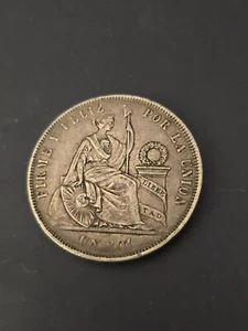 1870 YJ Peru Sol .900 silver coin - Picture 1 of 2
