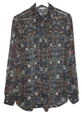 Blusa CAbi Mujer Pequeña Multicolor Manga Larga Semishear Carrera Ligera Top Foto 1 de 4