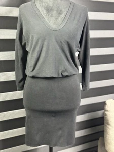 James Perse Kleid Damen Gr. 1 Schwarz Stretch V-Ausschnitt Langarm - Bild 1 von 14