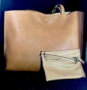 STREET LEVEL wendbare Kunstleder Handtasche/Beuteltasche & Handgelenktasche braun/hellbraun Kombination weich - Bild 1 von 16