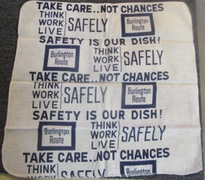 Railroad Memorabilia: Burlington 17" x 17" Safety Theme Towel - Picture 1 of 1