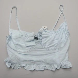 Kendall + Kylie Crop Top Medium Underwired Smocked Light Blue Tank Blouse NWT - Picture 1 of 7