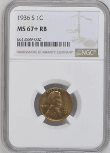 1936-S 1C RB Lincoln Wheat One Cent NGC MS67+RB  6613589-002 - Picture 1 of 2