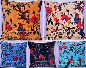 Wholesale Lot Of 50 PC Velvet Bird Print Cushion Cover Indian Pillow Cover Decor - Picture 1 of 6