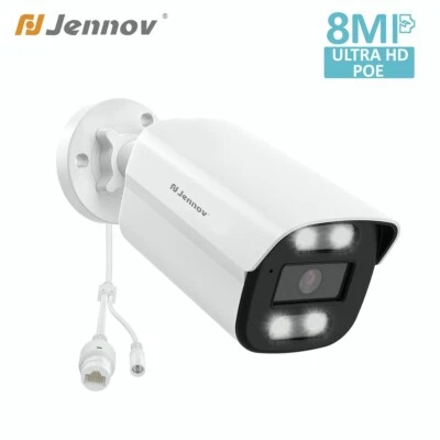JENNOV 4K 8MP POE Security IP66 Camera Outdoor Color Night Vision 2 Way Audio