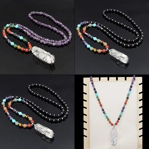 Rohkristall Anhänger Halskette Natur Edelstein Reiki Kristall Heilung Chakra Perlen - Bild 1 von 10