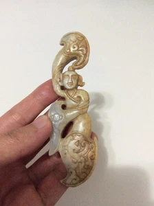 $5300+Chinese antique C.bone White JADE Beauty dance phoenix and dragon - 60g - Picture 1 of 3