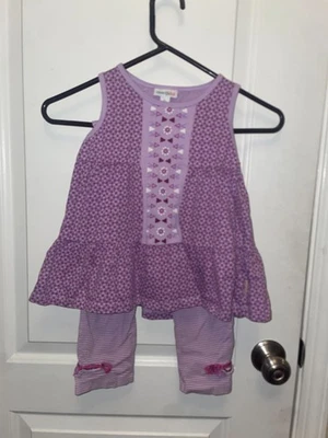 Top y Leggings Naartjie Niños Talla 7 Años Púrpura Floral Rayas Verano Foto 1 de 4