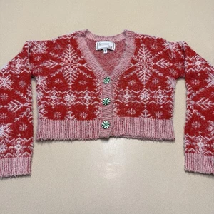 Derek Heart Christmas Holiday Snowflake Cozy Cropped Sweater Women's Small Fuzzy - Picture 1 of 12