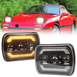 7x6/5x7 inch Rectangular LED Headlights High Low Beam For Mazda RX-7 1986-1991 - Picture 1 of 12