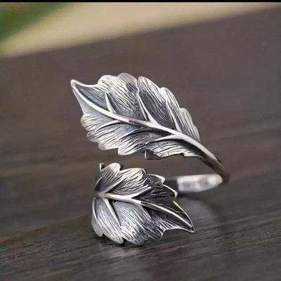 Leaf 925 Sterling Silver Adjustable Ring Boho Botanical Jewelry Gift For Her - Image 1 of 4