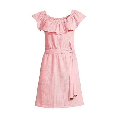 Michael Michael Kors Women Pink Pinstripe Off-the-Shoulder Mini Dress Size L - Image 1 of 4