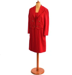 Vintage Dress 80s Tuxedo Style Red Wool Retro Boho New Wave 12 - Picture 1 of 3