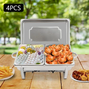 4 piezas acero inoxidable Chafing Dish Chafing Dish calentador de buffet servidor de buffet y calentador - Imagen 1 de 24