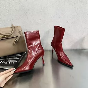 Womens Ankle Boots Pointed Toe 2024 Leather Autumn New High Heels Fashion Boots - Picture 1 of 28