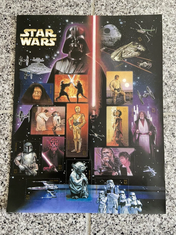 Hoja de estampillas de aniversario de personajes de Star Wars de USPS 2007 15 unidades (#4143) nuevas Foto 1 de 1