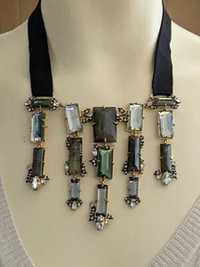 Authentic Alexis Bittar Gray Black Gold-tone Chandelier Collar Necklace 16-19" - Picture 1 of 8