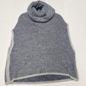 Poncho maglione donna collo cappuccio Gap XS X-Small blu grigio arazzo tessuto navy - Foto 1 di 6