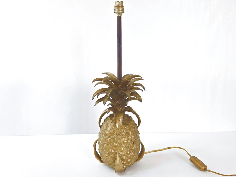 LAMPE DE TABLE ANANAS VINTAGE 1970 EN BRONZE DORE 70S MAISON JANSEN CHARLES - Photo 1/4