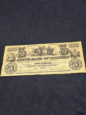 $5 Dollar Note State Bank of Illinois Michigan Canal Fund COPY Parchment Papr 35 - Image 1 of 4
