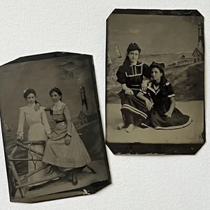 Antique Tintype Photograph Beautiful Affectionate Young Women Bathing Suit - Picture 1 of 16