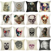 Skull Sofa Cushion Cover Throw Pillow Case Cotton Linen Pillow Cover Home Decor