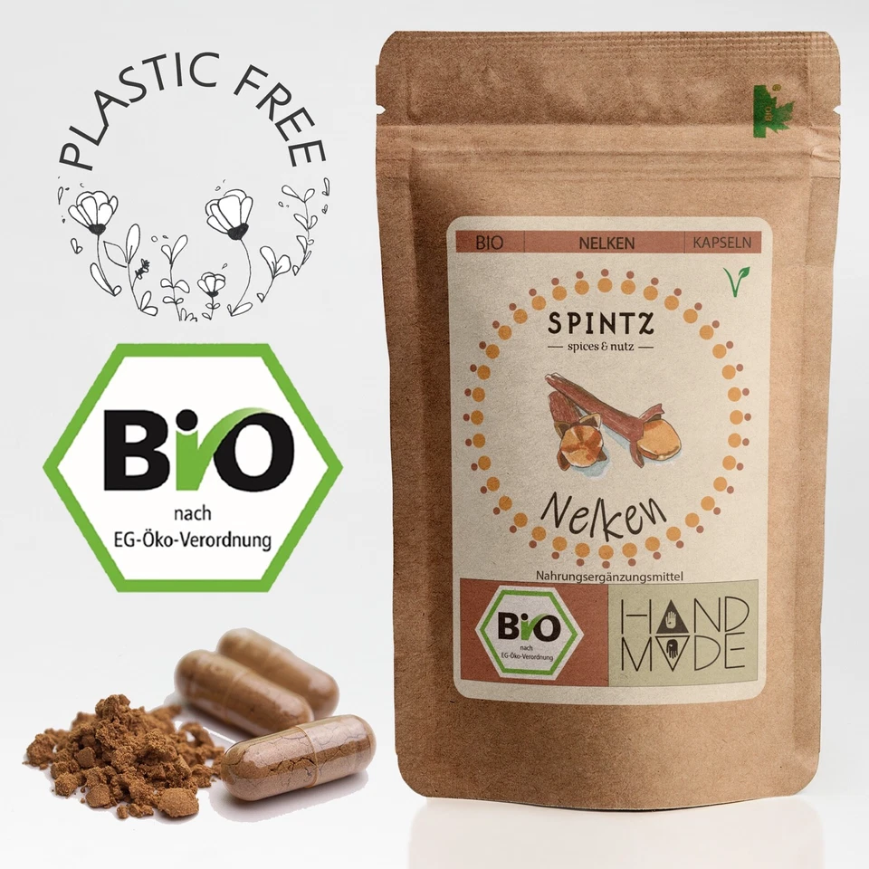 SPINTZ SPICES 360 uds. Cápsulas de clavo orgánico - 550 mg por cápsula, superalimento vegano - clavo en polvo