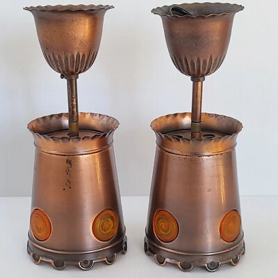 Par de suspensiones de plástico brutalistas vintage de cobre y naranja años 70 Foto 1 de 4