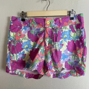 Birdies and Bows Scallop Hem Floral Women's Shorts Size 6 Pink Blue - Picture 1 of 9